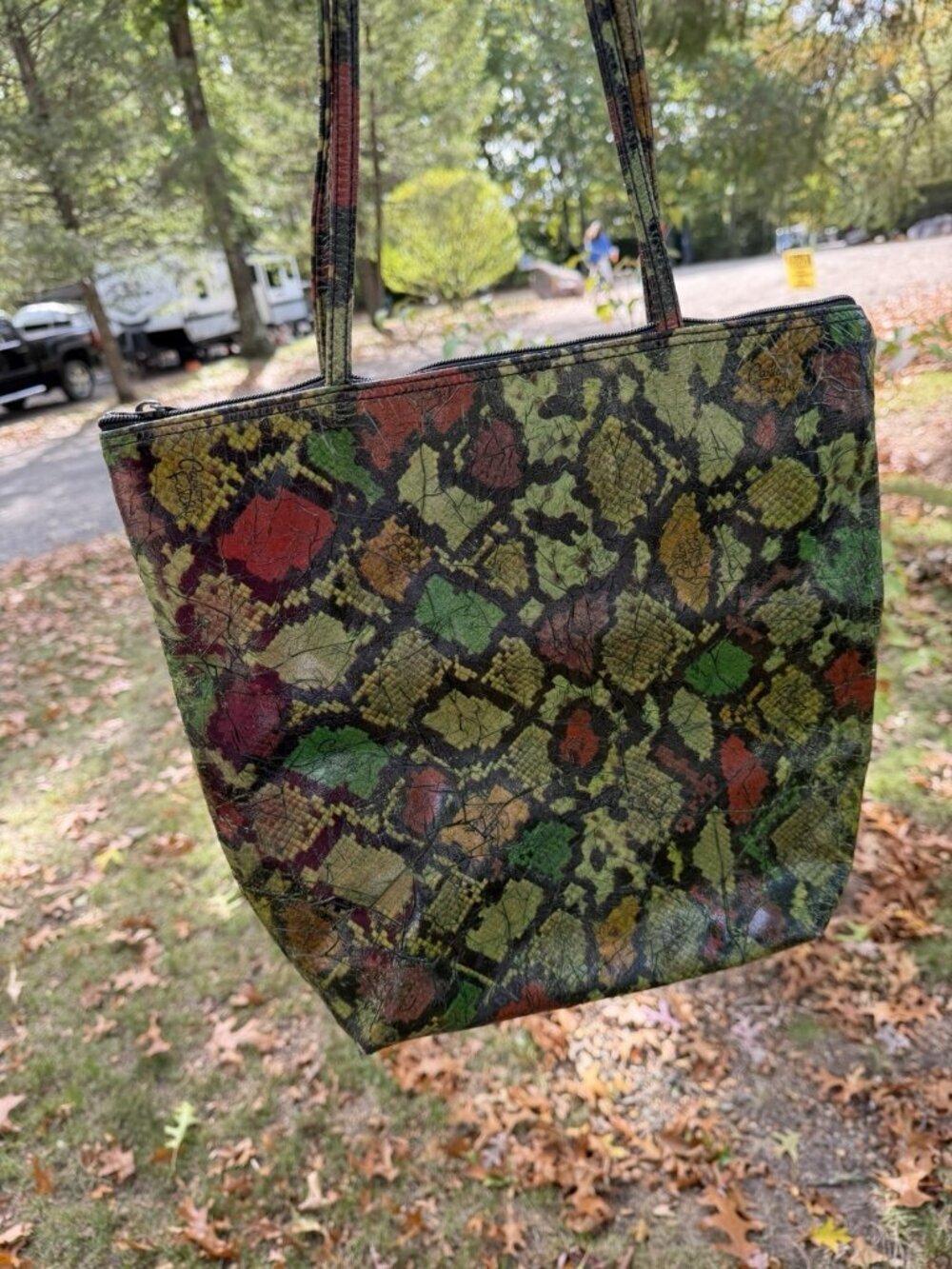 Vintage Y2K Carlos Falchi Fatte A Mano snake-embossed tote bag lined colorful